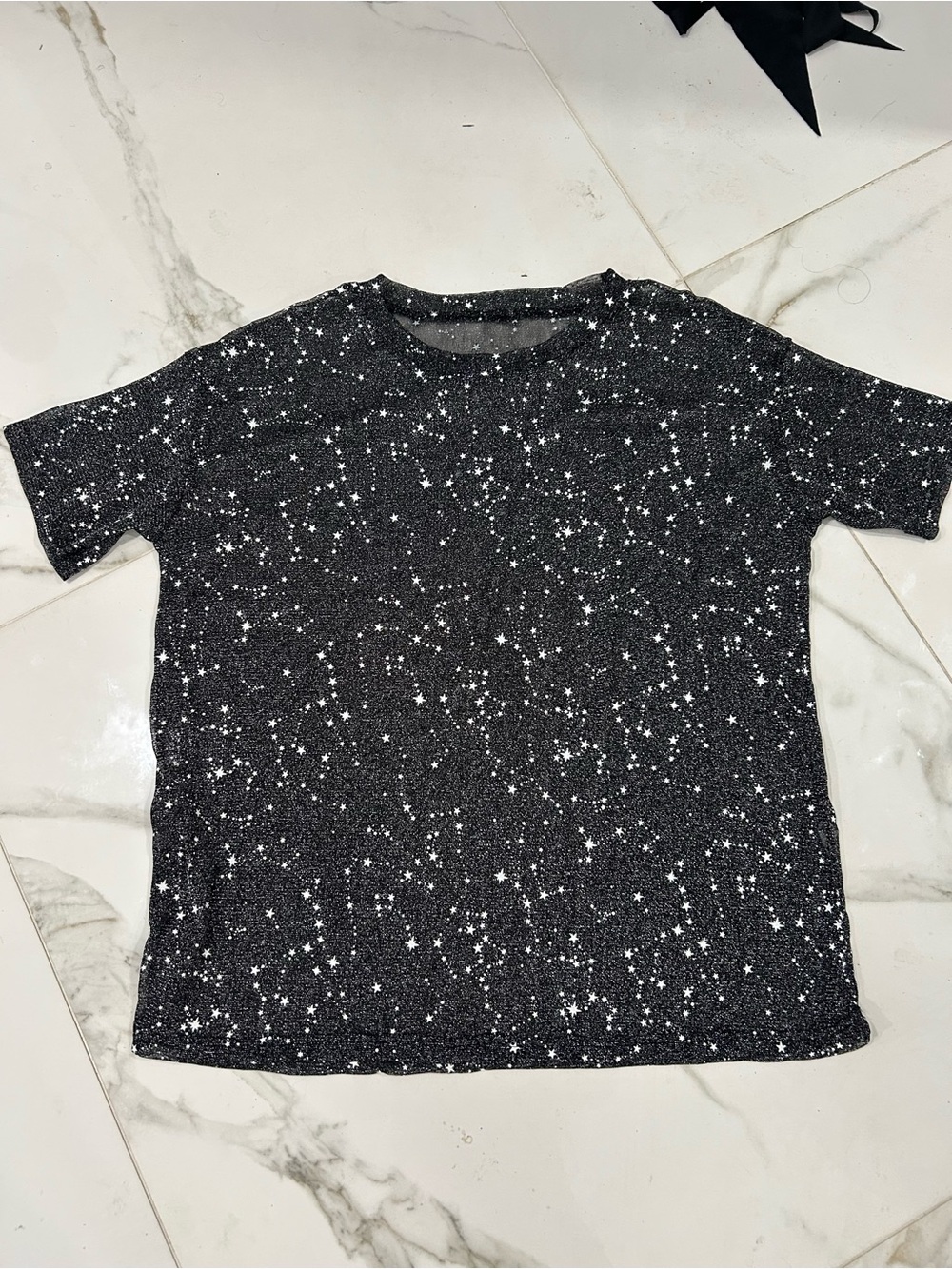 Black Sheers Star Speckle Short Sleeve Tee Round Neck